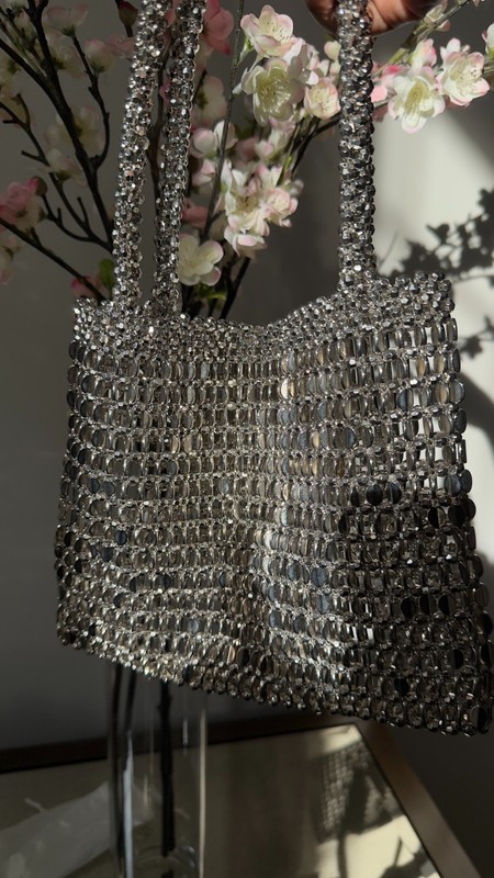Sliver beaded hand bag