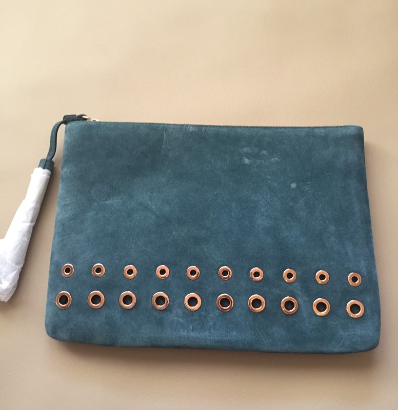 New J.Crew Grommet Clutch in Suede Leather Tassel Zipper Teal $128 E9792 SOLDOUT