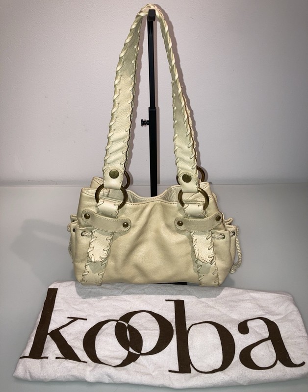 KOOBA RARE VINTAGE CREAM SMALL SIENNA WHIPSTITCH LEATHER SATCHEL BAG EXCELLENT!!