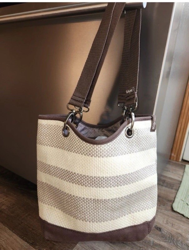 NWOT Thirty-One Bag CANVAS CREW MINI – 133A Taupe Straw Striped