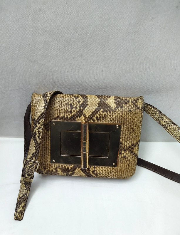 Tom Ford Beige Snakeskin Embossed Natalia Turnlock Crossbody Bag