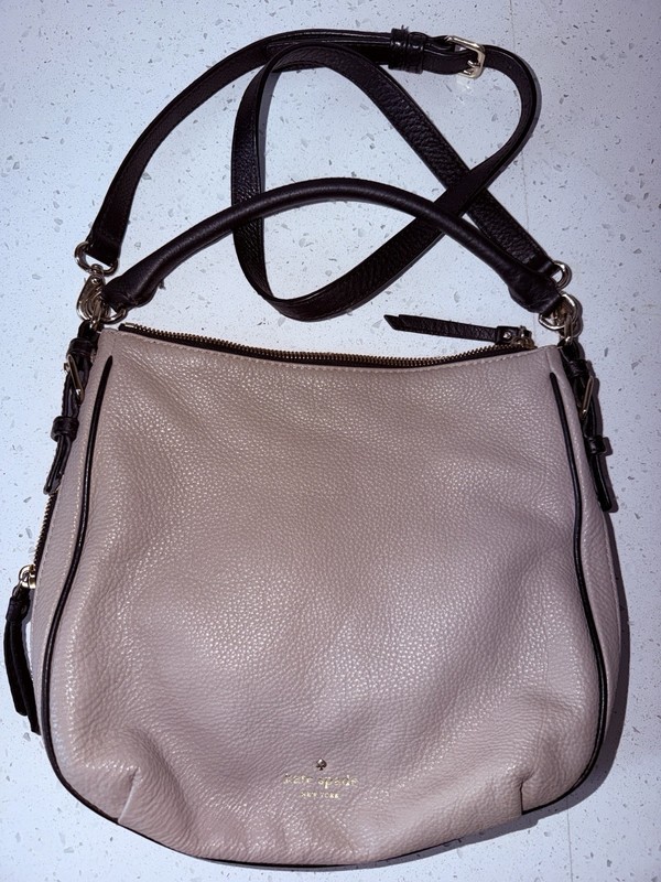 Kate Spade New York Beige Pebbled Satchel Zip Detachable Crossbody Strap