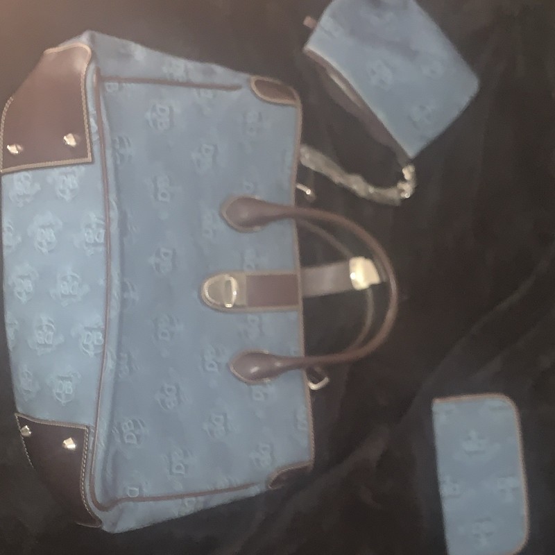 Dooney & Bourke DB Logo Blue Large Satchel Top Handle Detachable Strap gallery