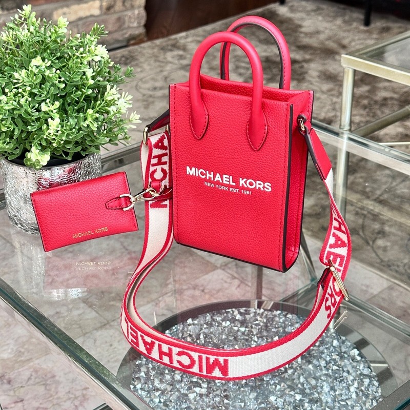 Michael Kors Mirella XS Phone Crossbody Leather Bag Bright Red + Dragon Wallet gallery