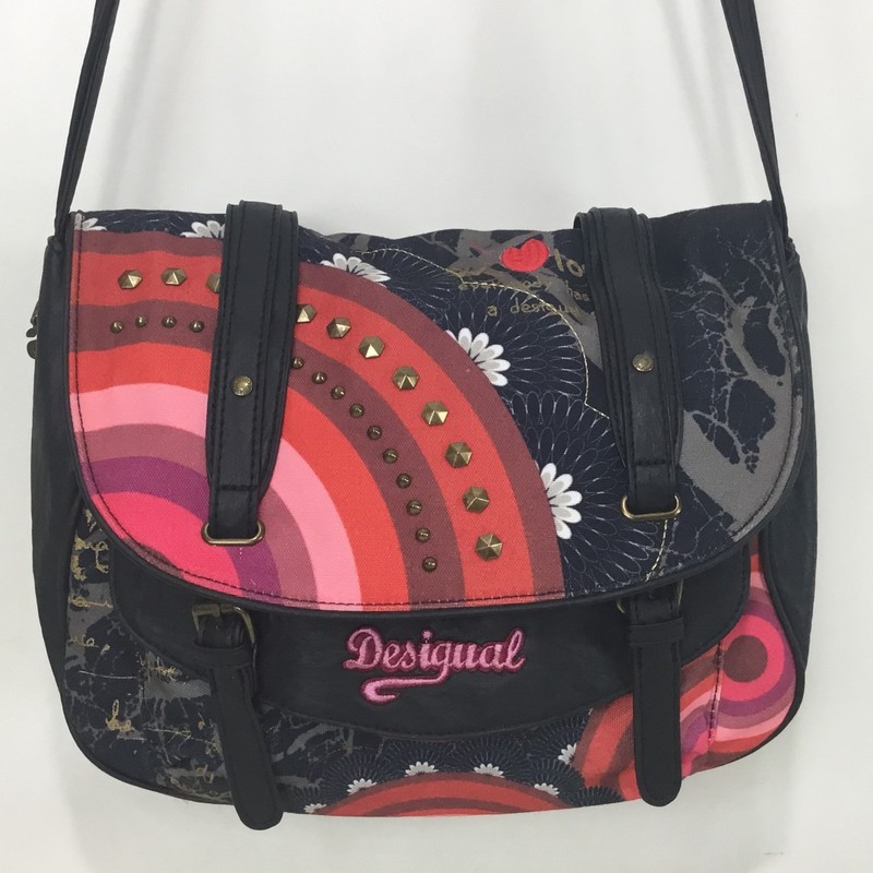 Desigual Crossbody Bag Mixed Media Zipper 2 in Expandable Boho Studs Emb We Love