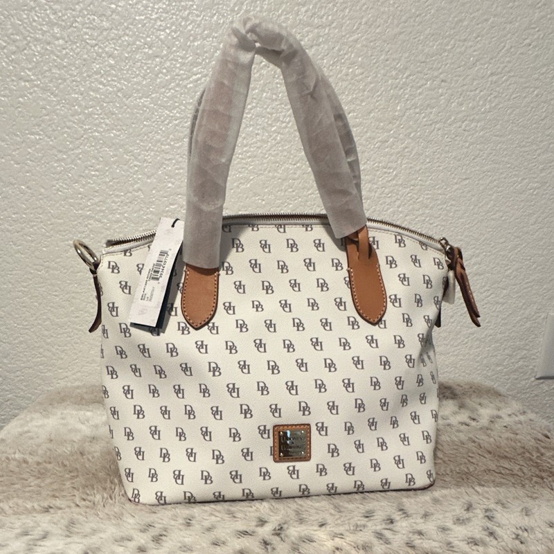 Dooney & Bourke White Monogram Satchel Zip Top Handle, Detachable Strap