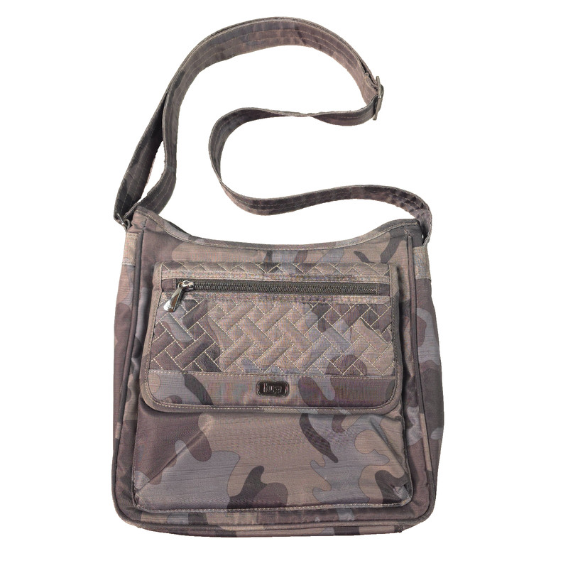 Lug Hopscotch Gray Camo Textile Shoulder Crossbody Compartments Handbag Logo