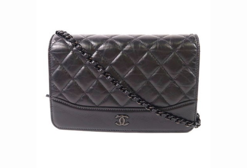 Chanel Black Gold Leather Gabrielle WOC Chain Shoulder Bag 25