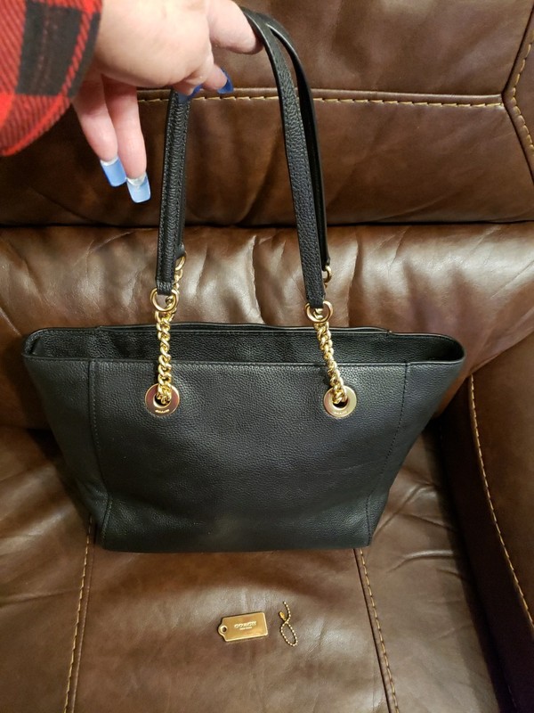 New Coach Turnlock Black Pebble Leather Gold Chain Tote Bag 57107 NWOT gallery