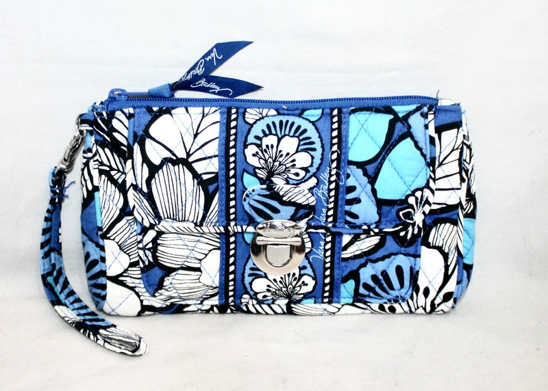VERA BRADLEY Push Lock Wristlet Clutch in Blue Bayou Floral Print