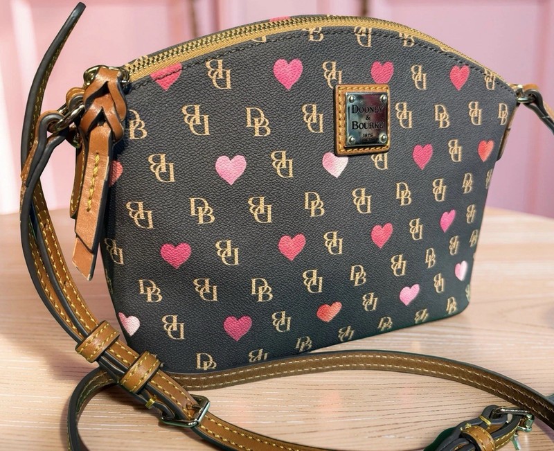 Dooney Bourke Dark Brown Gretta Novelty Hearts Logo Monogram Suki Crossbody Bag gallery