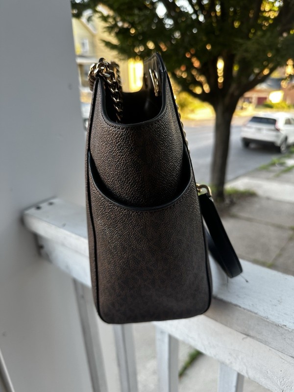 Michael Kors Jet Set Travel Large Chain Tote Brown MK Signature PVC Shoulder Bag gallery