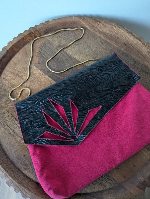 Vintage Reva Ultra Suede And Snakeskin Purse With Gold Coil Strap gallery