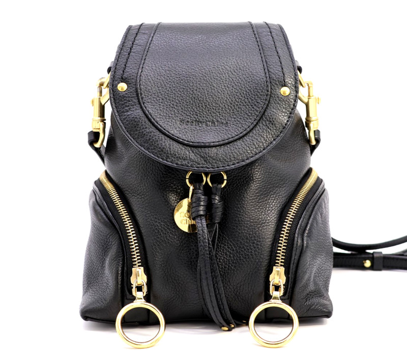 SEE BY CHLOÉ Backpack 2Way Shoulder Bag Black Leather Compact Authentic gallery