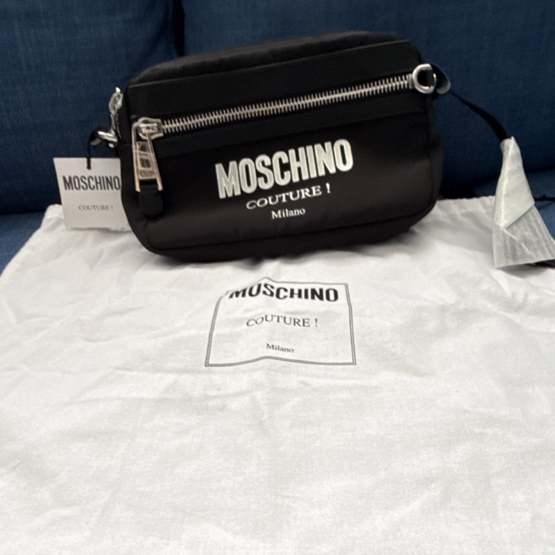 Moschino Couture! Black Belt Bag Zip Closure Silver Hardware Original Dust Bag
