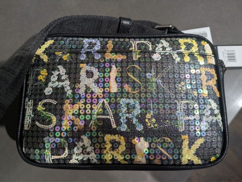 Karl Lagerfeld Paris Sequin Crossbody Bag Camera Purse Black Floral Logo New Tag