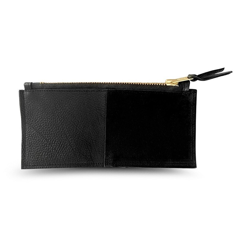 Black Kodiak leather and suede clutch purse with brass hardware – 11 in X 5 in
