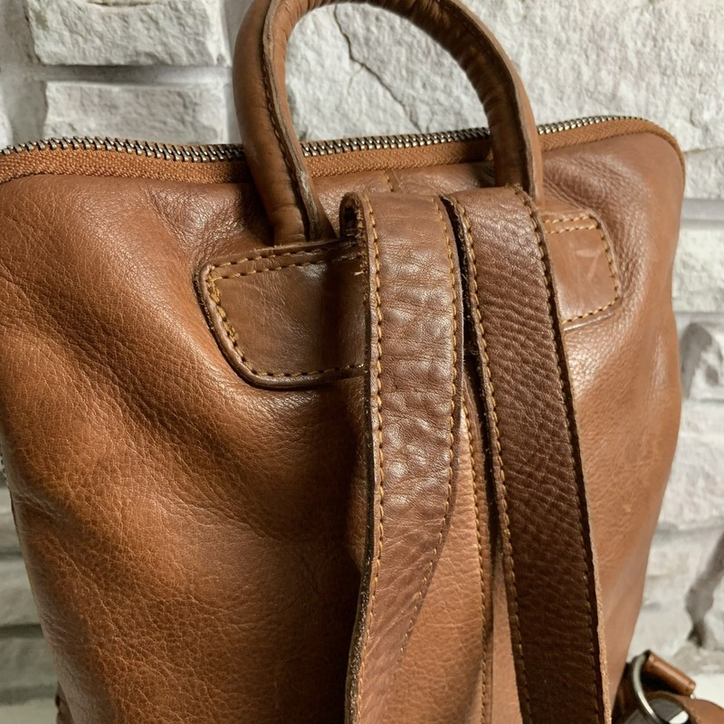 Valenca Holland Woven Leather Backpack Cognac Brown Zip Top Rucksack Bag gallery