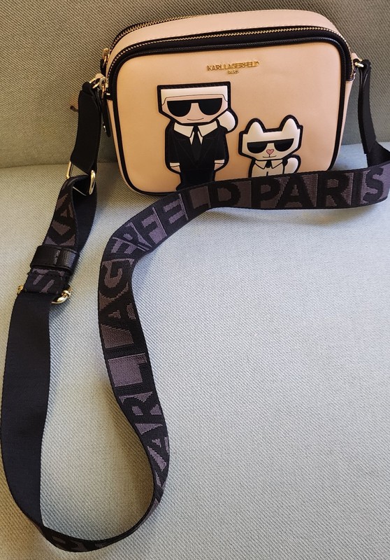 KARL LAGERFELD PARIS Maybelle Taupe Black/ White Camera Bag Crossbody