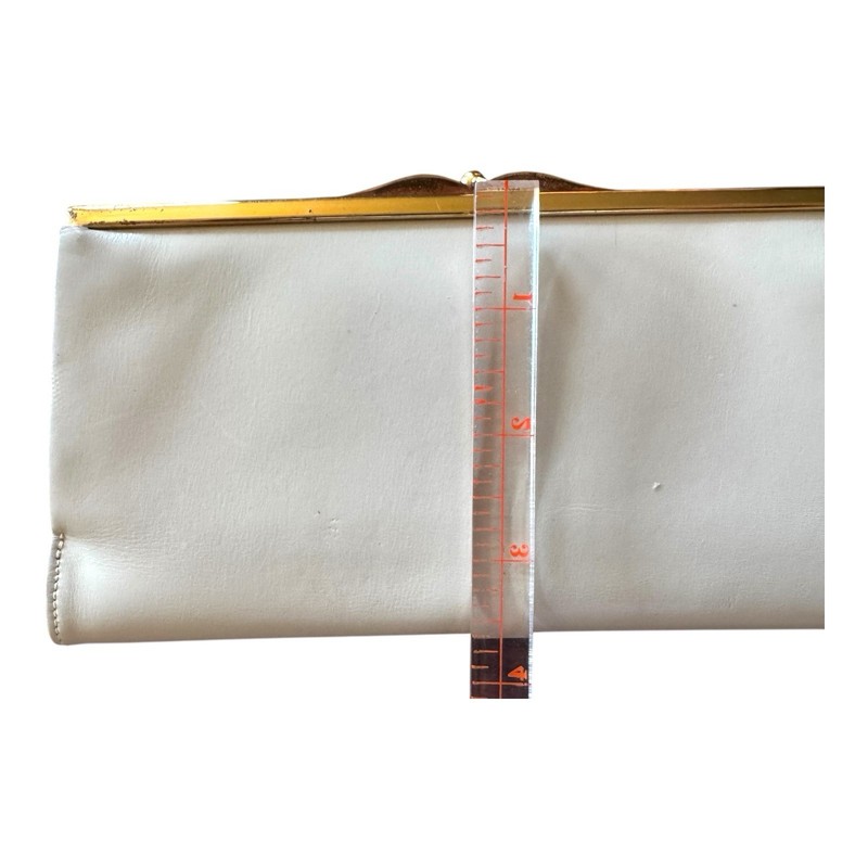 Vintage Clutch Bond Street Purse Off White Gold Kiss Lock Frame MCM w ID Case gallery