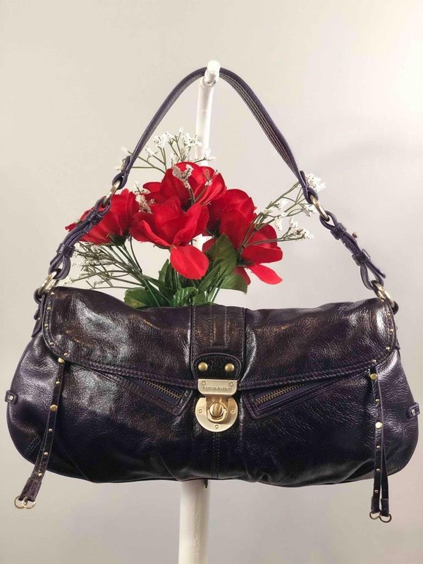HAYDEN HARNETT “Lorca” Dark Purple Plum Leather Baguette Bag