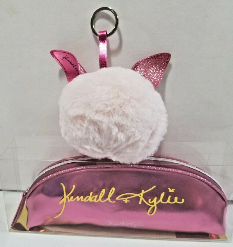Kendall + Kylie Pink Makeup Bag with Pink Puff Pom Keychain
