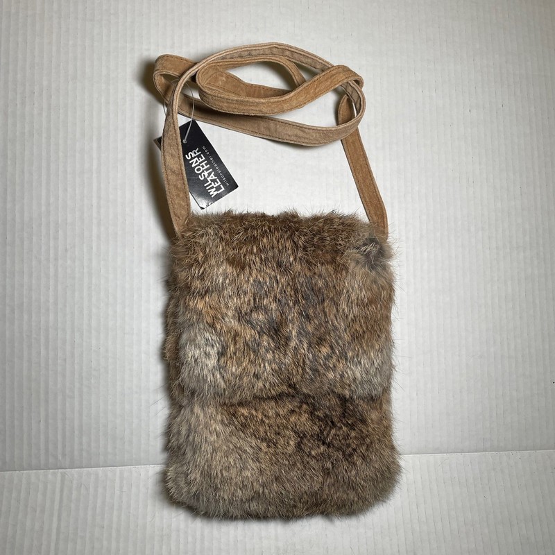 Vintage Wilsons Leather Brown Rabbit Fur Purse New With Tag Magnetic Button