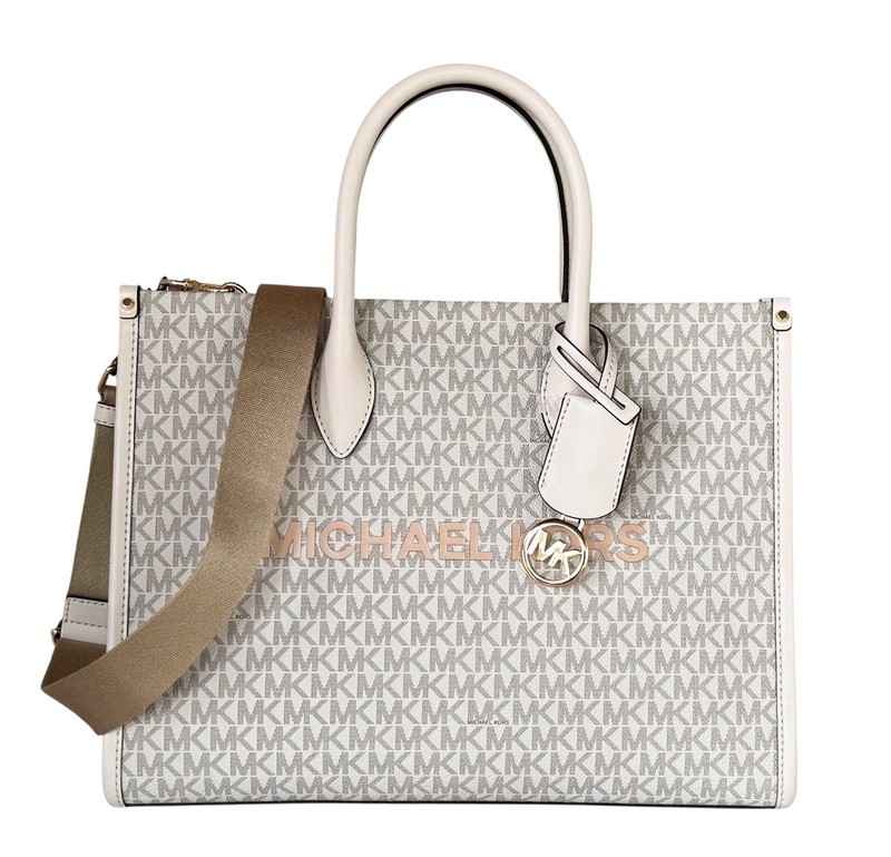 Michael Kors Mirella Medium East West Tote Satchel Shoulder Bag MK Light Cream
