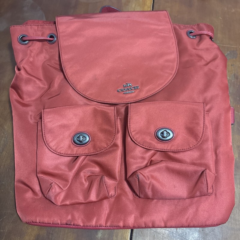 Coach Nylon Backpack Red Billie Charlie F58814 Silver Hardware Drawstring Bag