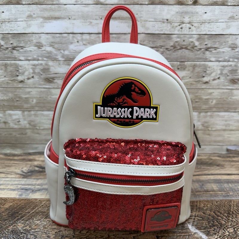 GROTTO TREASURES EXCLUSIVE LOUNGEFLY JURASSIC PARK RED SEQUIN MINI BACKPACK FLAW
