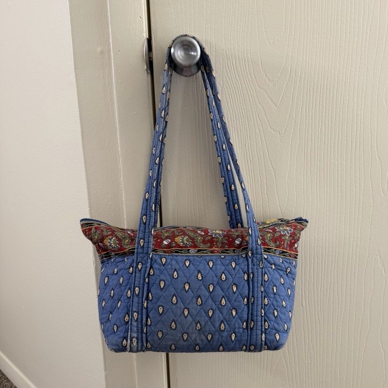 Vera Bradley Small Tote Bag Blue Floral Quilted Zip Top Double Handles