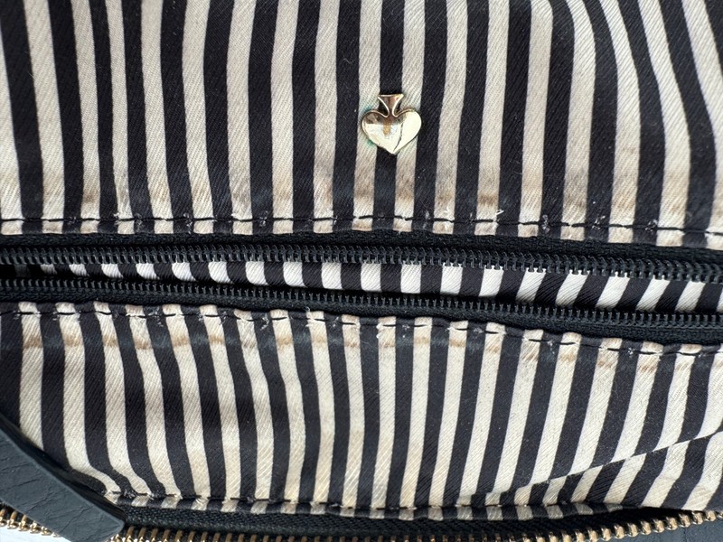 Kate Spade New York Black Pebbled Leather Hobo Bag Handbag Purse Gold Logo Strap gallery