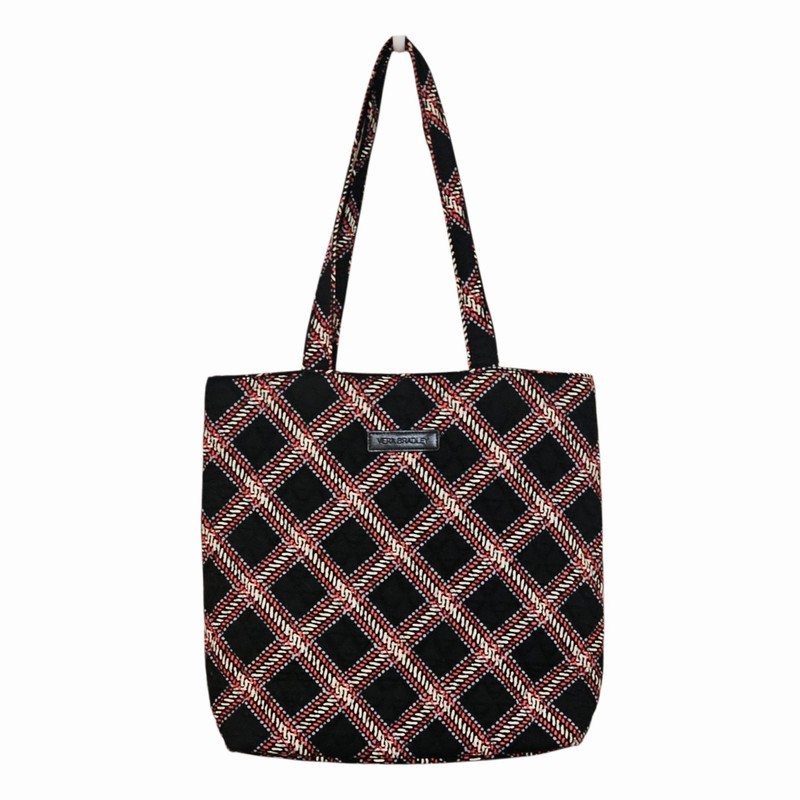 Vera Bradley Minsk Plaid Tote Bag Women’s Purse Red Black White Pocket Zip EUC