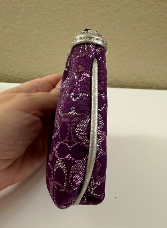 Coach Purse Wristlet Optic Signature Lurex Purple, Matching Coin Purse Set gallery