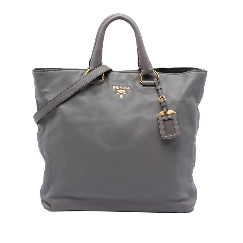 Prada Soft Calf Open Convertible Tote Pre-Loved Gray