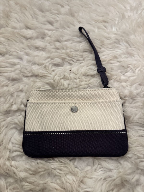 Lands’ End Canvas Zippered Wristlet Zippered Pouch Cream and Navy Blue