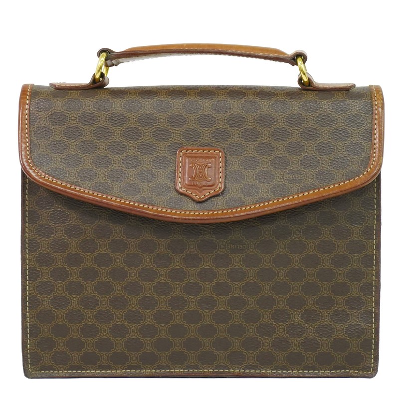 CELINE Macadam PVC Top Handle Handbag Brown Gold