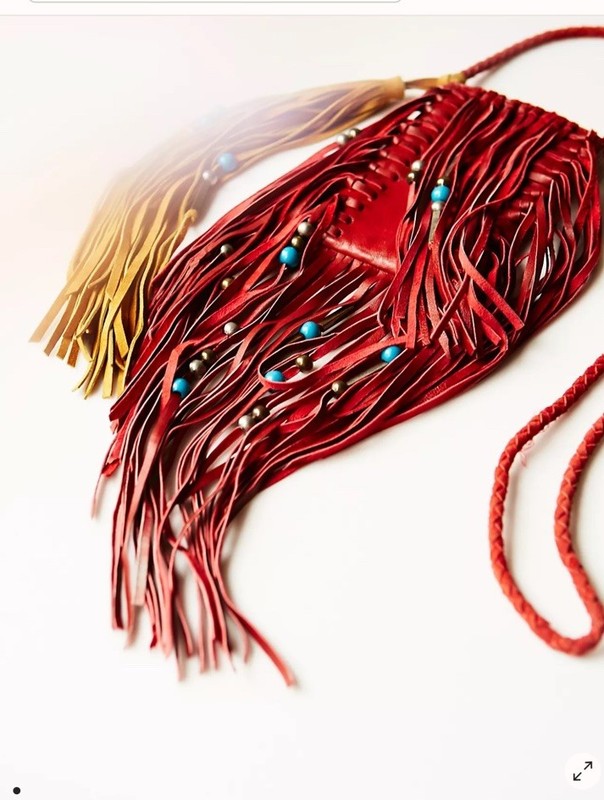 New Free People Fringe Crossbody Bag Suede Tribal Beading Beat Goes On Boho
