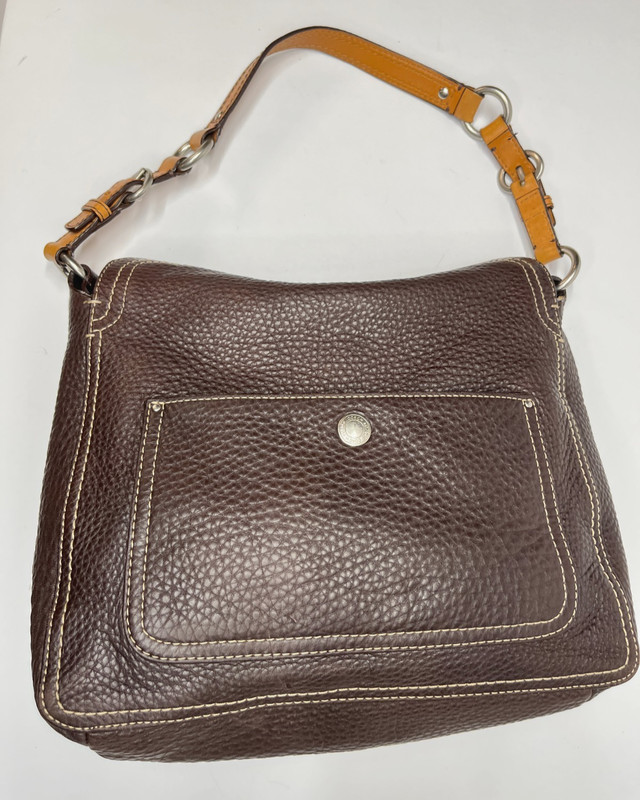 Coach Brown Pebble Leather Chelsea Shoulder Bag Purse F12338 Medium Turn Lock gallery