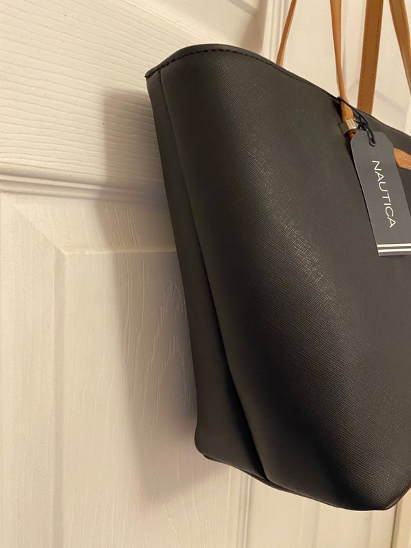 NAUTICA NWT $89 Signals Black Vegan Faux Leather Tote Bag Purse Shopper Carryall gallery