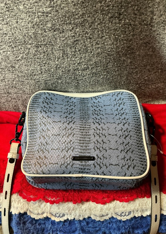 Rebecca Minkoff Blue & White Lizard Embossed Snap Zip Shoulder Bag Crossbody gallery