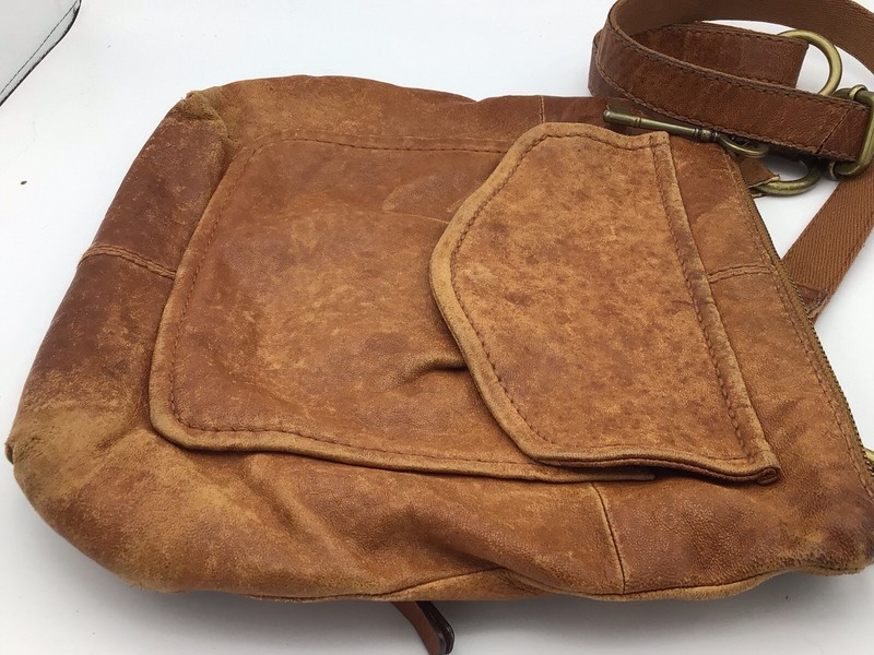 VTG FOSSIL Long Live Vintage SATCHEL BROWN Leather BAG W/KEY 11x10 K1 gallery