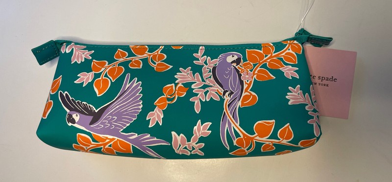 Kate Spade Pencil Pouch Bird Party Parrot Cosmetic Case Travel New