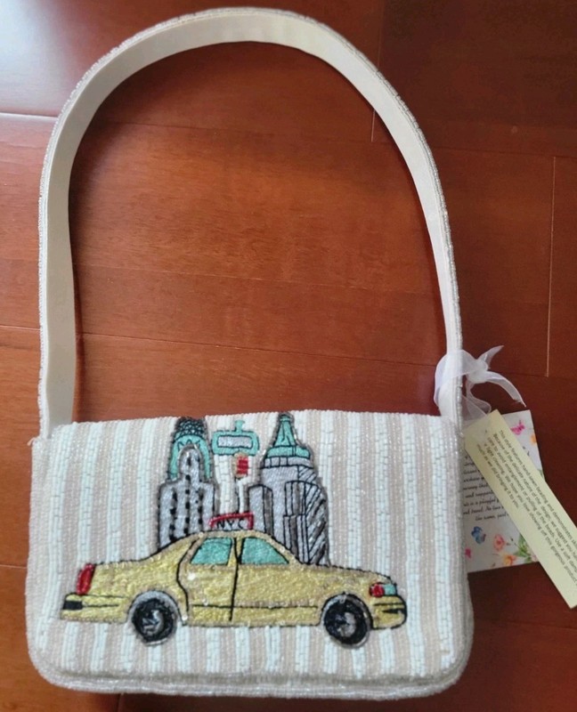 Made In India Beaded New York Yellow Cab Empire State Building Bag Purse NWT
