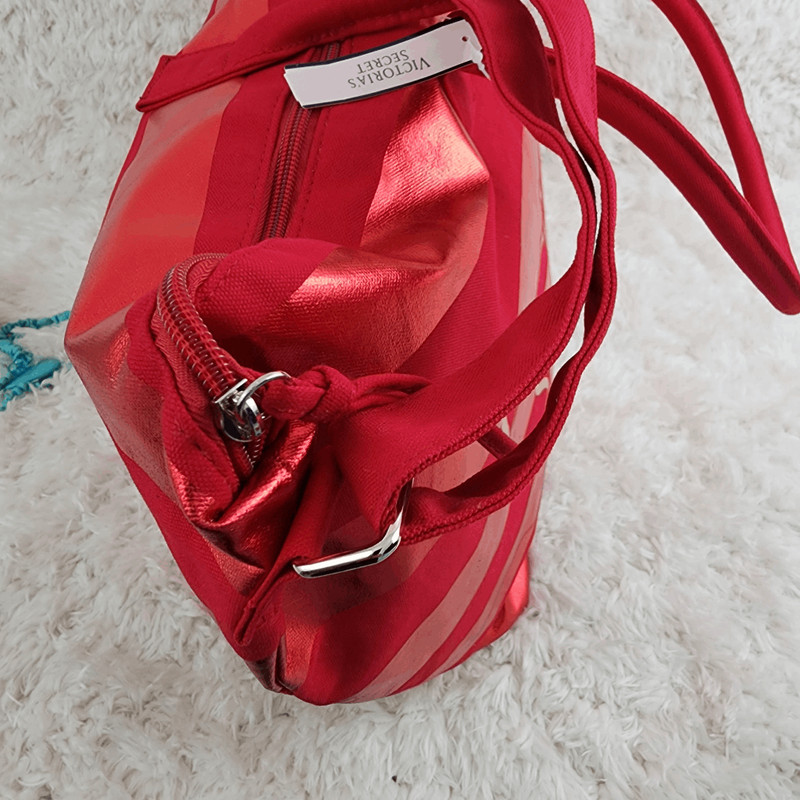 NWT Victoria's Secret Red Striped Signature Canvas Tote Bag Top 25" x 14" Bottom gallery