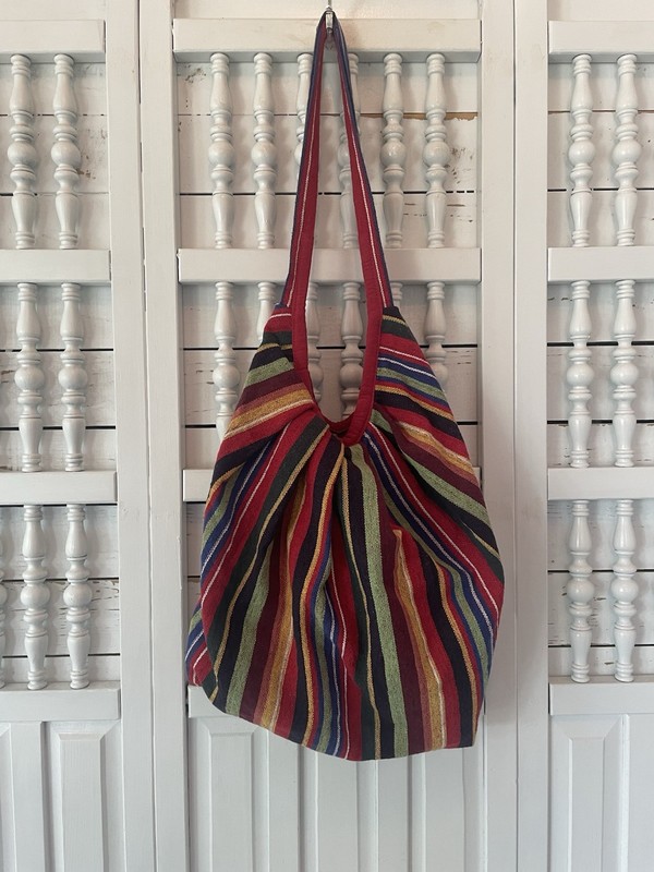 Tribe Azure colorful striped zips up middle purse 100% cotton fresh produce bag