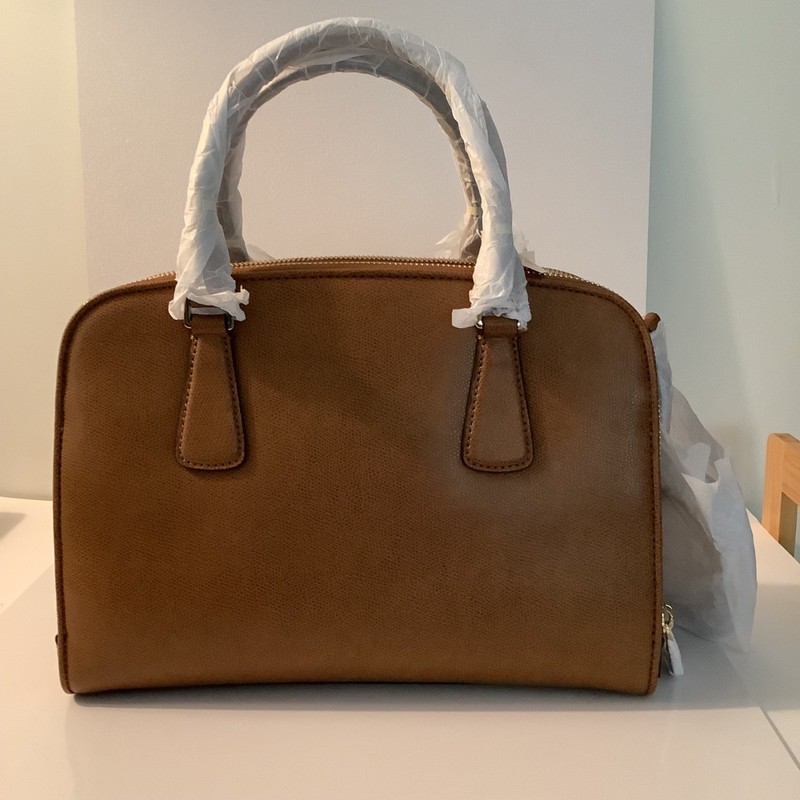 Michael Kors Leather Saddle Luggage Brown REESE Satchel Handbag Crossbody NWT gallery