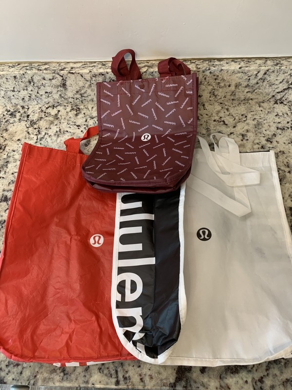 Lululemon Reusable Shopping Tote Bag Bundle Set of 3 Red White Burgundy