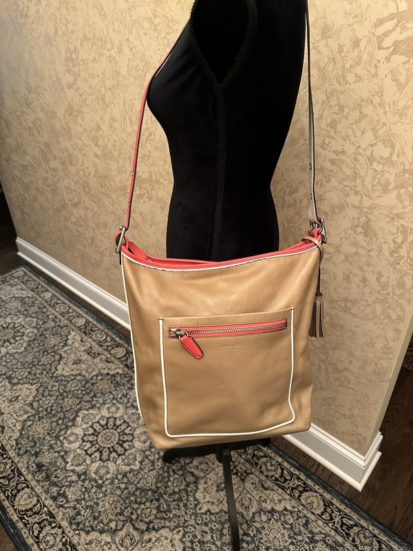 Coach Legacy Contrast Pop Large Duffle Bag Beige With Orange & White