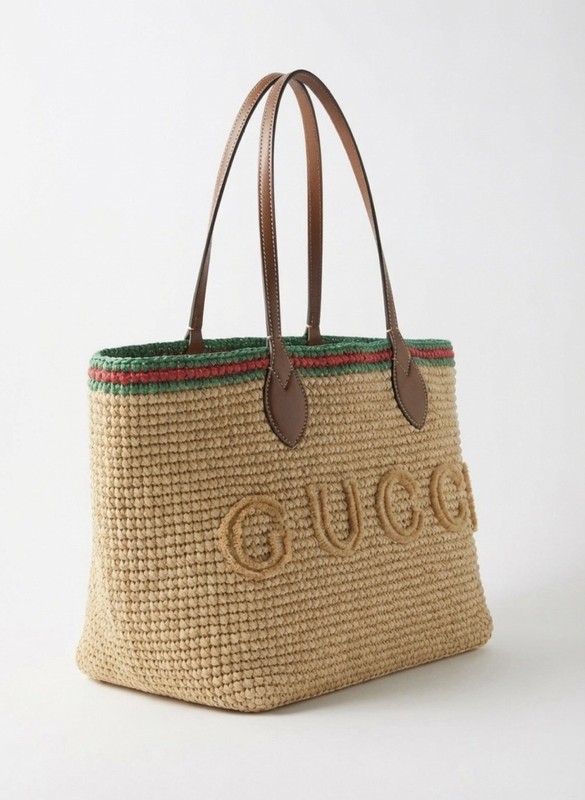 Gucci Logo Tote Bag Women’s Beige with Brown Leather Double Handles gallery